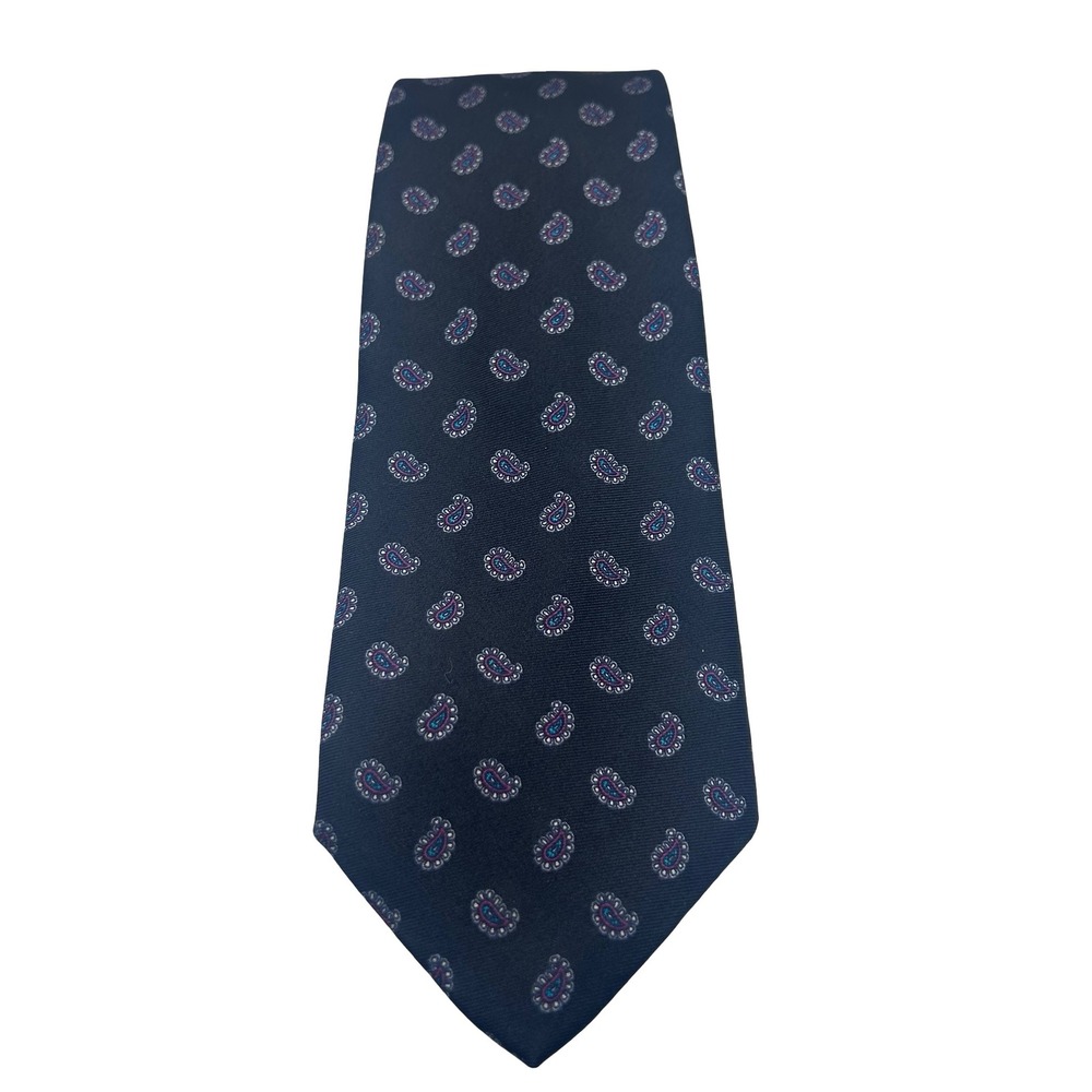 Robert Talbott for Bachrachs Silk Tie 56" x 3.5" Navy Blue Micro Paisley Career